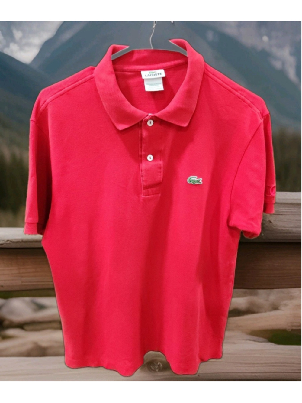 Lacoste Mens Polo Shirt Size 4 (US Medium) Double C Sleeve Logo Red Short Sleeve
